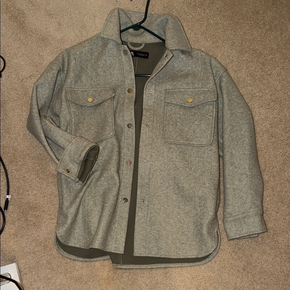 Mint Green Wool Blend Shirt Jacket